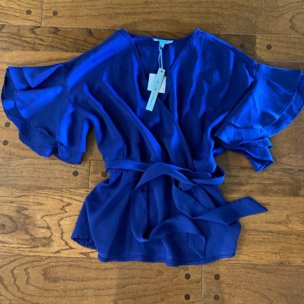NWT! She + Sky Brand New Royal Blue Wrap Tie Top